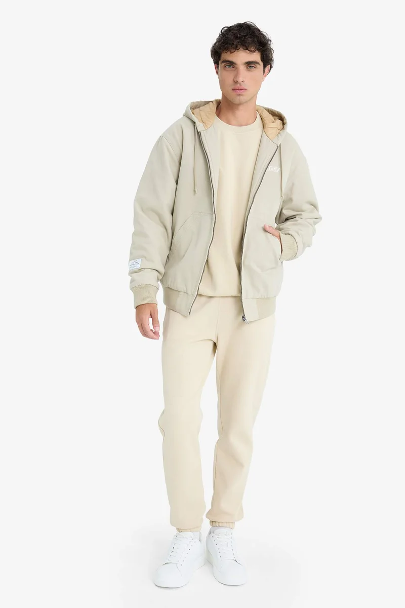 DeFacto Oversize Fit Embroidered Hooded Ribbed Waterproof Jacket