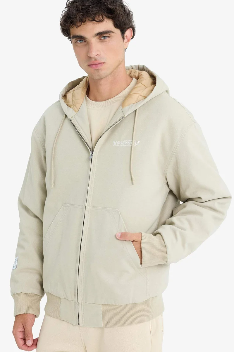 DeFacto Oversize Fit Embroidered Hooded Ribbed Waterproof Jacket