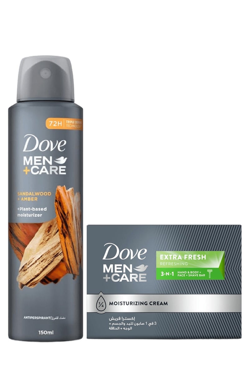 دوف مرطب ومضاد للتعرق بخلاصة خشب الصندل والعنبر، نباتي، 150 مل و صابون منعش إضافي 100 جرام - Image 1