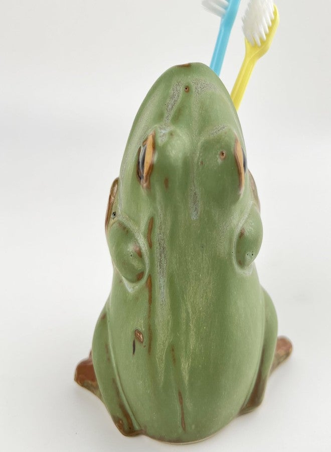 FlidRunest Green Ceramic Frog Toothbrush Holder for Bathroom - Easy to Clean Toothbrush Cup - Great Gift for Kids, Men - Image 5