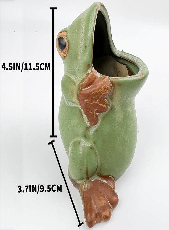 FlidRunest Green Ceramic Frog Toothbrush Holder for Bathroom - Easy to Clean Toothbrush Cup - Great Gift for Kids, Men - Image 3