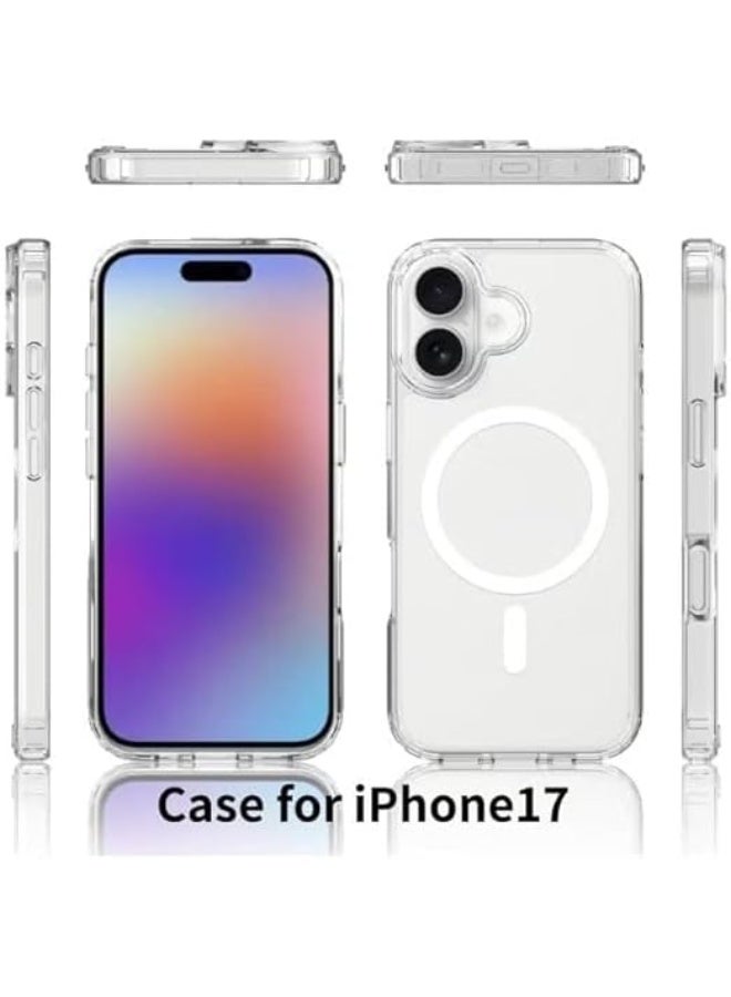 جراب مغناطيسي شفاف متوافق مع هاتف iPhone 17، متوافق مع Magsafe، غير قابل للاصفرار، غطاء متين مقاوم للصدمات، غطاء خلفي شفاف واقٍ لهاتف iPhone 17 مقاس 6.27 بوصة 2025 - Image 2