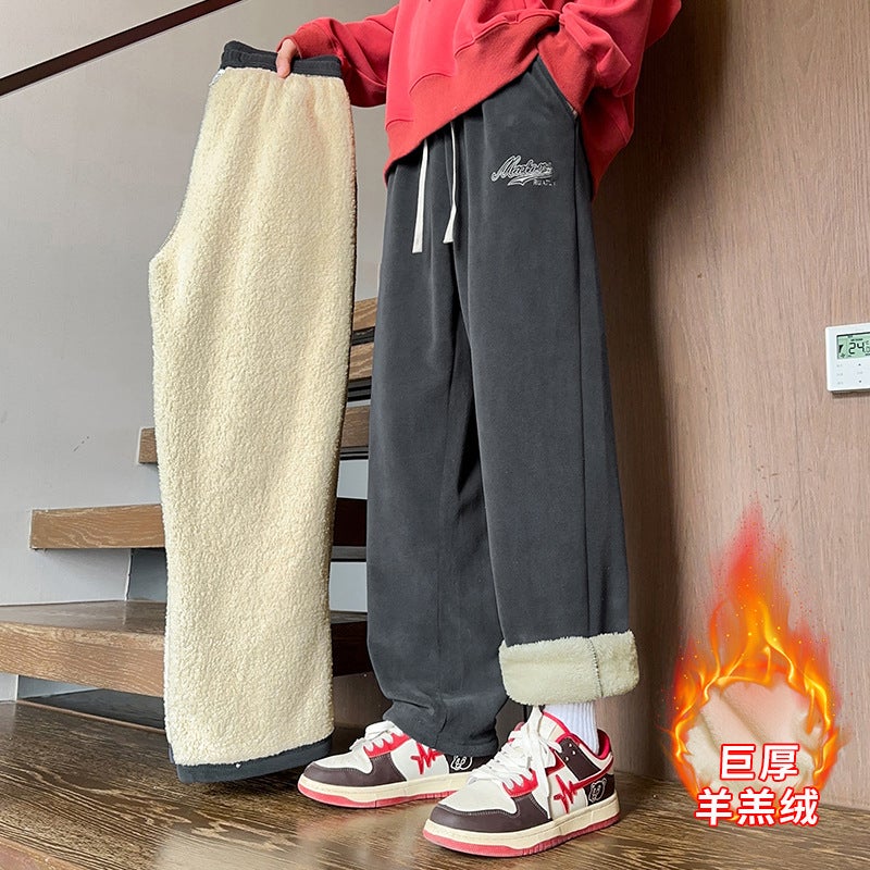 Lamb Wool Pants Men Winter Fleece Thickened Men'S Casual Cotton Pants Autumn Winter Straight Sweatpants - Image 1