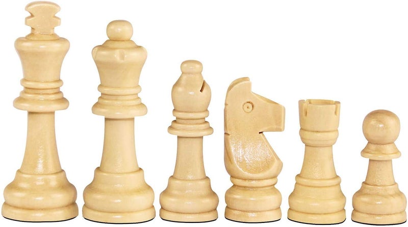 Canbee Chess Pieces and Chess Mat Green or Black Wood Polished 16 Black and 16 Creemy White and 18..2' x18.2' Vinyl Foldable Roll-up Matt Wooden 32 Coins 5.7cm King (Chess Pieces ONLY) - Image 3