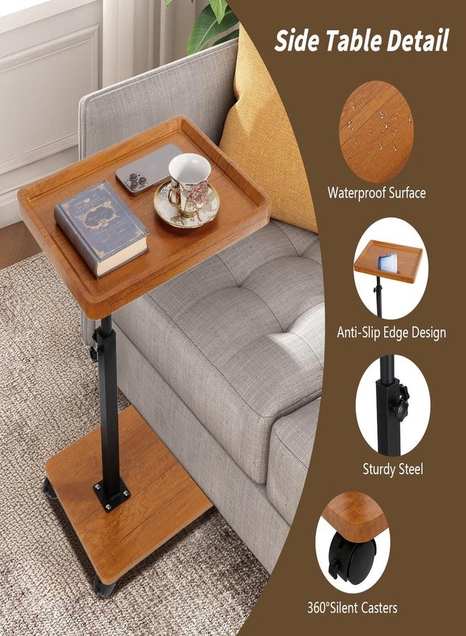 Simcat Adjustable Side Table, C Shaped Small Table with 4 Wheels 364° Swivel Tray, End Table for Living Room Bedroom Sofa Small Spaces - Image 5