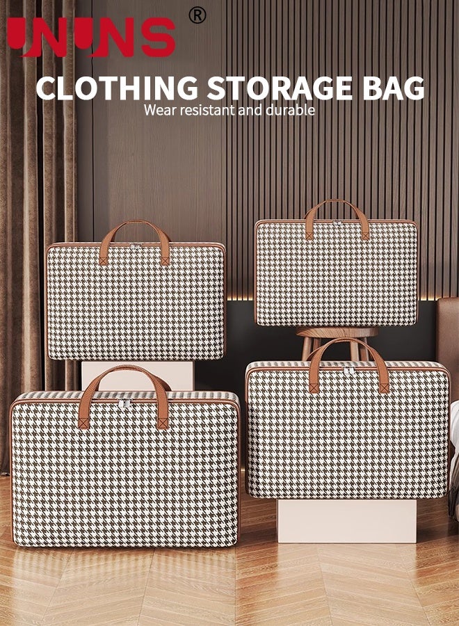 UNUNS Large Capacity Storage Moving Bags,4 Pack Houndstooth Pattern 4 Sizes Foldable Moving Bag,Clothes Storage Bag Organizer for Comforters,Blankets,Bedding,Sorting Box - Image 2