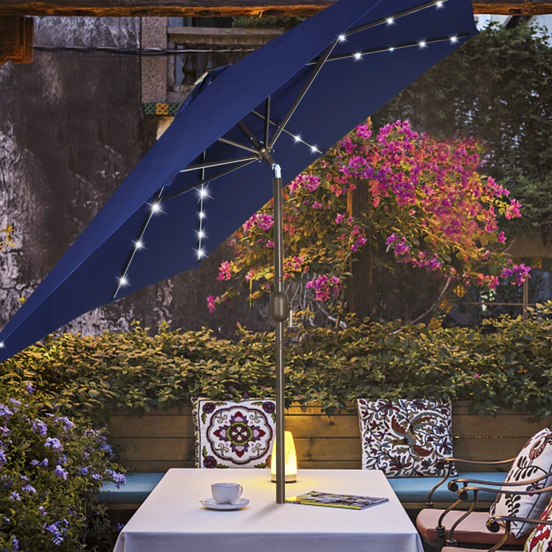Blissun Square Patio Umbrella with 28 LED Lights, Solar Umbrella Table Market Umbrella with Tilt and Crank Outdoor Umbrella for Garden, Deck, Backyard, Pool and Beach, Navy Blue - Image 5