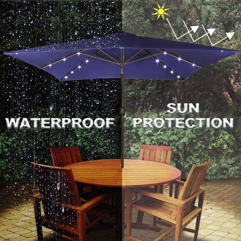 Blissun Square Patio Umbrella with 28 LED Lights, Solar Umbrella Table Market Umbrella with Tilt and Crank Outdoor Umbrella for Garden, Deck, Backyard, Pool and Beach, Navy Blue - Image 3