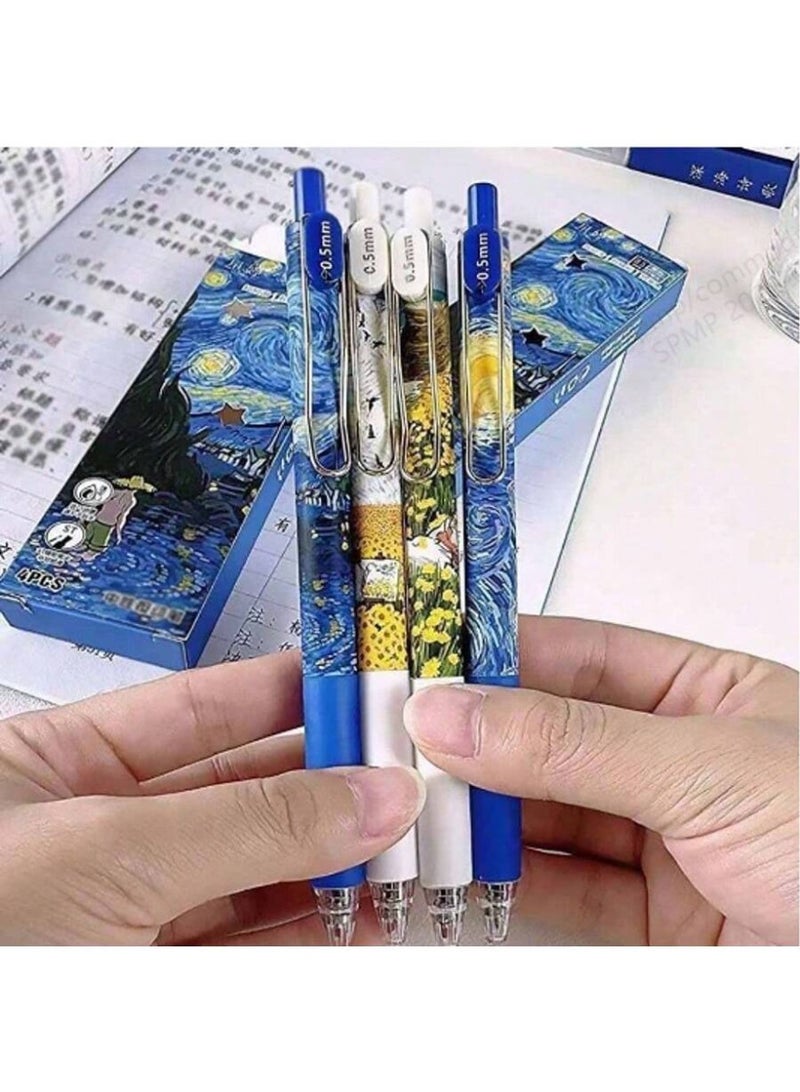 Generic 4-Pack Oil Painting Style Retractable Gel Pens – 0.5mm Ultra Fine Tip, Quick-Drying Black Ink, Smooth Flow for Writing and Drawing – Stylish Press Pens with Metal Clip for School, Office, and Gift Use  - Image 1