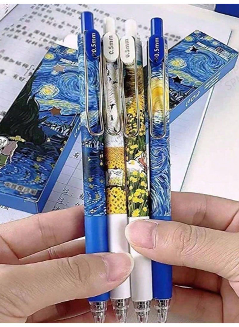 Generic 4-Pack Oil Painting Style Retractable Gel Pens – 0.5mm Ultra Fine Tip, Quick-Drying Black Ink, Smooth Flow for Writing and Drawing – Stylish Press Pens with Metal Clip for School, Office, and Gift Use  - Image 2
