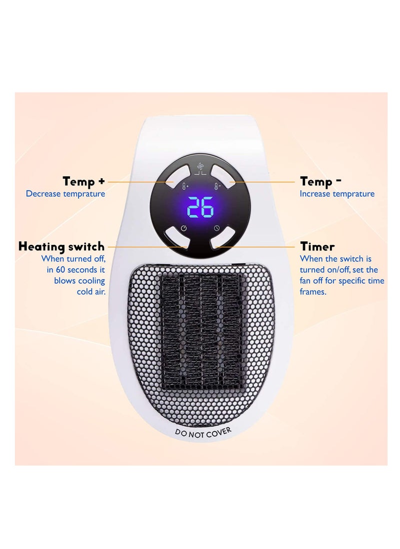 Smart Electric Fan Heater 500W with Adjustable Thermostat Timer and LED Display for Fast Heating Low Noise Safe Use Ideal for Home and Office