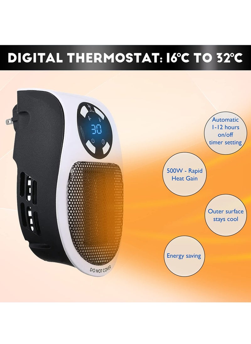 Smart Electric Fan Heater 500W with Adjustable Thermostat Timer and LED Display for Fast Heating Low Noise Safe Use Ideal for Home and Office