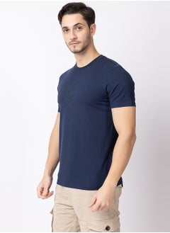 OCTAVE Octave Men's Solid Color Cotton T-shirt,Midnight Blue  - Image 3