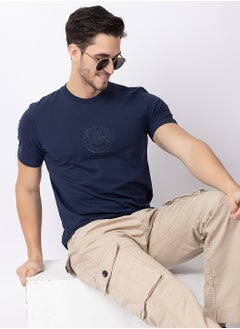 OCTAVE Octave Men's Solid Color Cotton T-shirt,Midnight Blue  - Image 2
