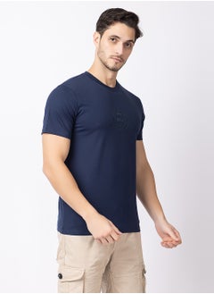 OCTAVE Octave Men's Solid Color Cotton T-shirt,Midnight Blue  - Image 4