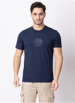 OCTAVE Octave Men's Solid Color Cotton T-shirt,Midnight Blue  - Image 5