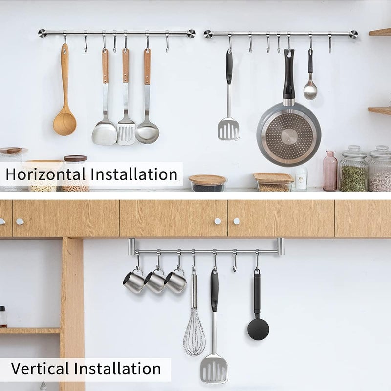 Audmore 15.6 Inch Wall Mounted Pots and Pans Hanging Rack, 304 Stainless Steel, Rust Resistant, Space Saving, Easy Installation, 7 Sliding Hooks, 1 Pack - Image 4