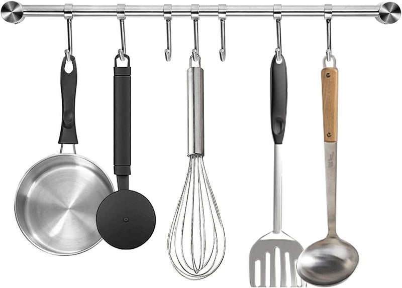 Audmore 15.6 Inch Wall Mounted Pots and Pans Hanging Rack, 304 Stainless Steel, Rust Resistant, Space Saving, Easy Installation, 7 Sliding Hooks, 1 Pack - Image 1