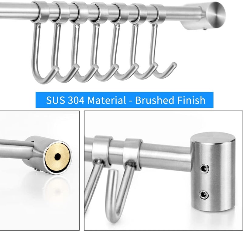 Audmore 15.6 Inch Wall Mounted Pots and Pans Hanging Rack, 304 Stainless Steel, Rust Resistant, Space Saving, Easy Installation, 7 Sliding Hooks, 1 Pack - Image 3