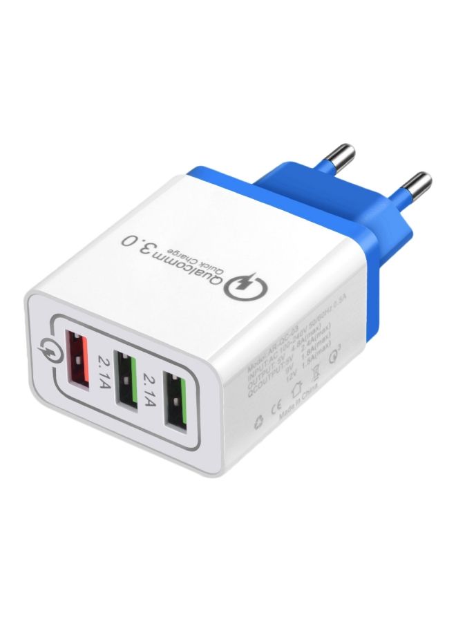 NIBEMINENT 3-Port USB Quick Charger EU Plug For iPhone XR XS Max 8 7 Samsung S8 S9 White/Blue