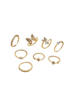 Huitich 8-Piece Gold Butterfly & Crystal Ring Set Elegant Fashion Jewelry for Women & Girls  - Image 2