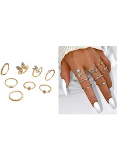 Huitich 8-Piece Gold Butterfly & Crystal Ring Set Elegant Fashion Jewelry for Women & Girls  - Image 1