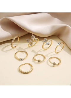 Huitich 8-Piece Gold Butterfly & Crystal Ring Set Elegant Fashion Jewelry for Women & Girls  - Image 5