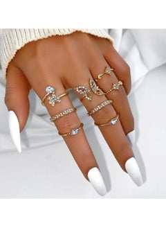 Huitich 8-Piece Gold Butterfly & Crystal Ring Set Elegant Fashion Jewelry for Women & Girls  - Image 4