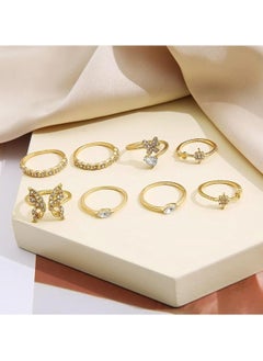 Huitich 8-Piece Gold Butterfly & Crystal Ring Set Elegant Fashion Jewelry for Women & Girls  - Image 3