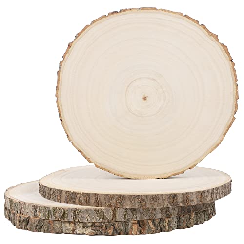 Prsildan 4 Pcs Large Natural Wood Slices, 7-8.5 Inches Unfinished Wood Centerpieces for Tables, DIY Round Wooden Circle Sign Crafts for Wedding Party Décor - Image 1