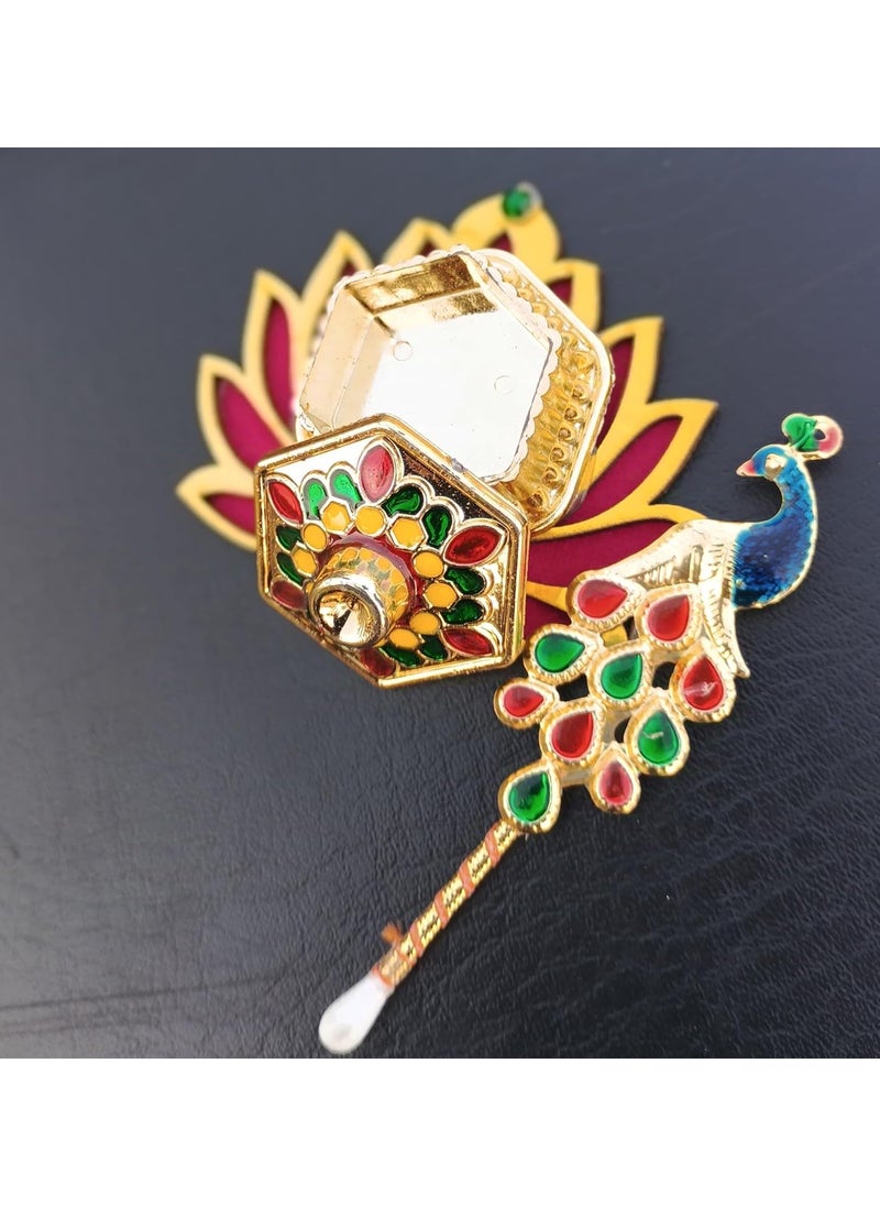 Comelyns - Comelyns Fancy Sindoor Dani with Tilak Stick for wedding Pooja Articles Gifting Sindoor Dibbi Kumkum Box with Beautiful Stick for MultiPurpose kumkum Box Peacock Shape - Image 1