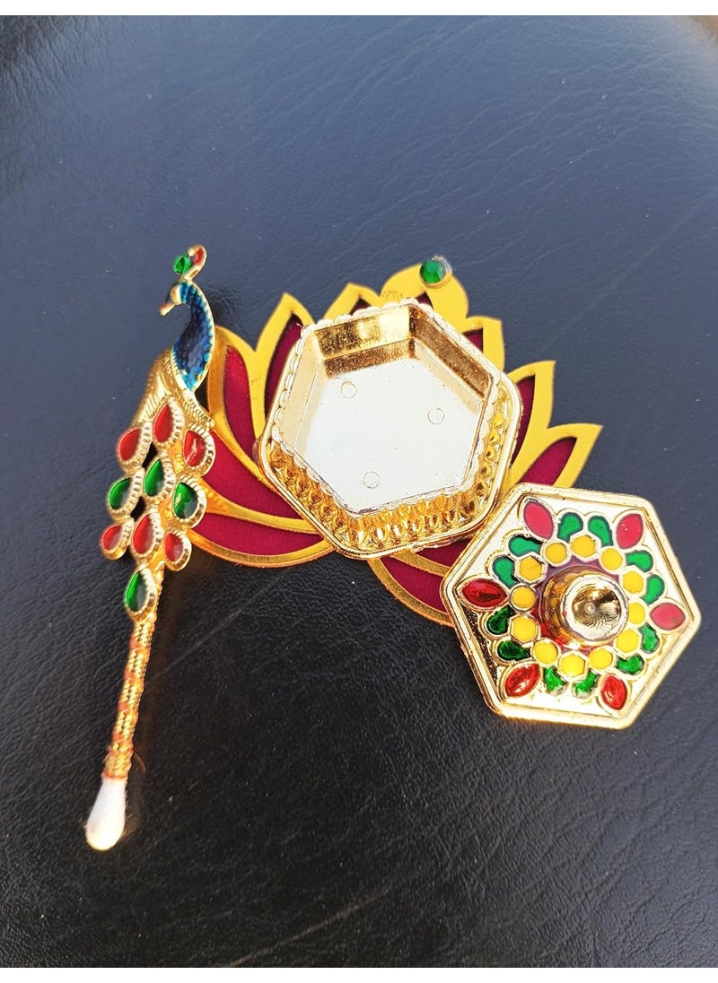 Comelyns - Comelyns Fancy Sindoor Dani with Tilak Stick for wedding Pooja Articles Gifting Sindoor Dibbi Kumkum Box with Beautiful Stick for MultiPurpose kumkum Box Peacock Shape - Image 1