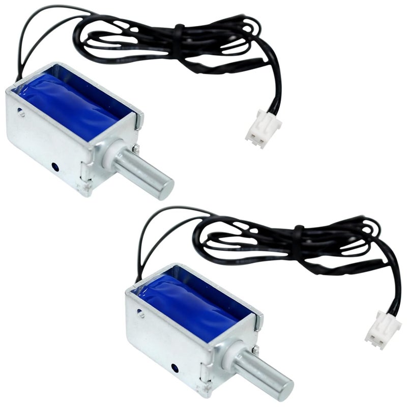 Pull Push Solenoid Mini 2 Pcs, Linear V700-06 Actuator 3 Mm Stroke, Electromagnet with Cables and Screws, Metal Shell Long-Lasting, for and DIY Automation Projects - Image 1