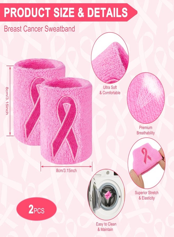 NICEMOVIC Breast Cancer Awareness Accessories,Breast Cancer Gifts for Woman, 2 Pack Ribbon Wristbands, Breast Cancer Ribbon, Sports Wristbands - Pink - Image 2