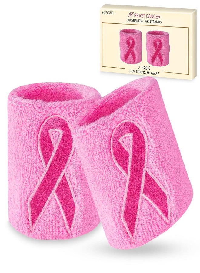 NICEMOVIC Breast Cancer Awareness Accessories,Breast Cancer Gifts for Woman, 2 Pack Ribbon Wristbands, Breast Cancer Ribbon, Sports Wristbands - Pink - Image 1
