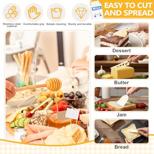Widecook 270 Pcs Charcuterie Board Accessories Cheese Butter Spreader Knife Set Butcher Paper Roll Serving Tongs Forks Spoons Dipping Bowls Dippers Cocktail Picks for Party Wedding Christmas (Gold) - Image 5