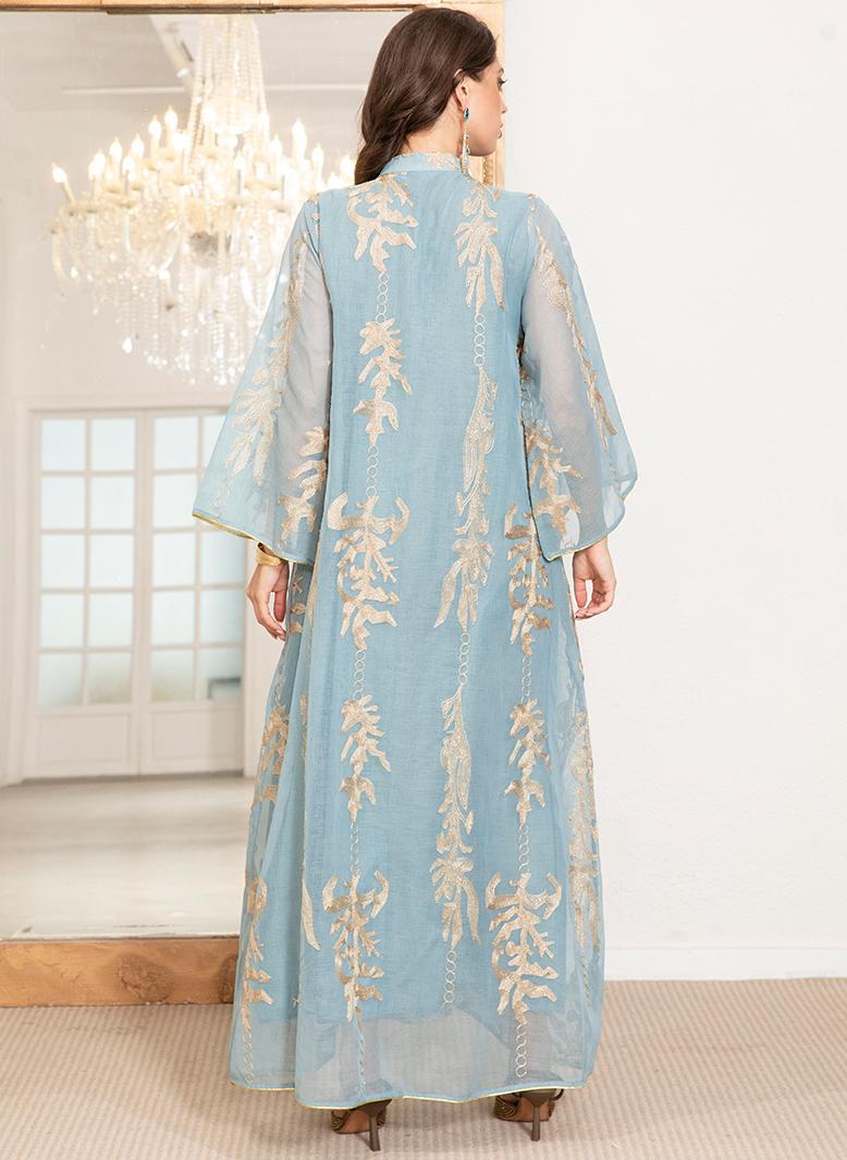 فرايديين لطيف طوق على شكل V تباين اللون طباعة غير منتظم كم منتظم قفطان اخضر فاتح - Image 2