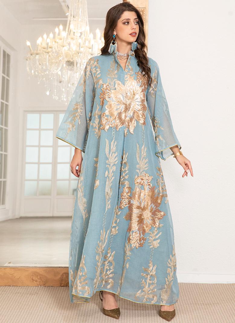 فرايديين لطيف طوق على شكل V تباين اللون طباعة غير منتظم كم منتظم قفطان اخضر فاتح - Image 5