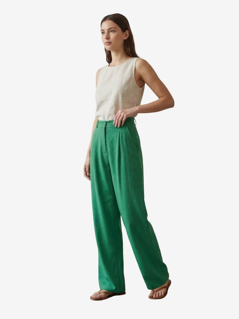 My Fashion Emerald Green MY FASHION High-Waist Straight-Leg Crepe Trousers for Women | Best Price UAE