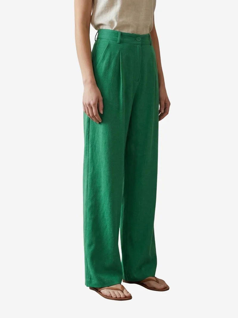 ماي فاشن MY FASHION High-Waist Straight-Leg Crepe Trousers