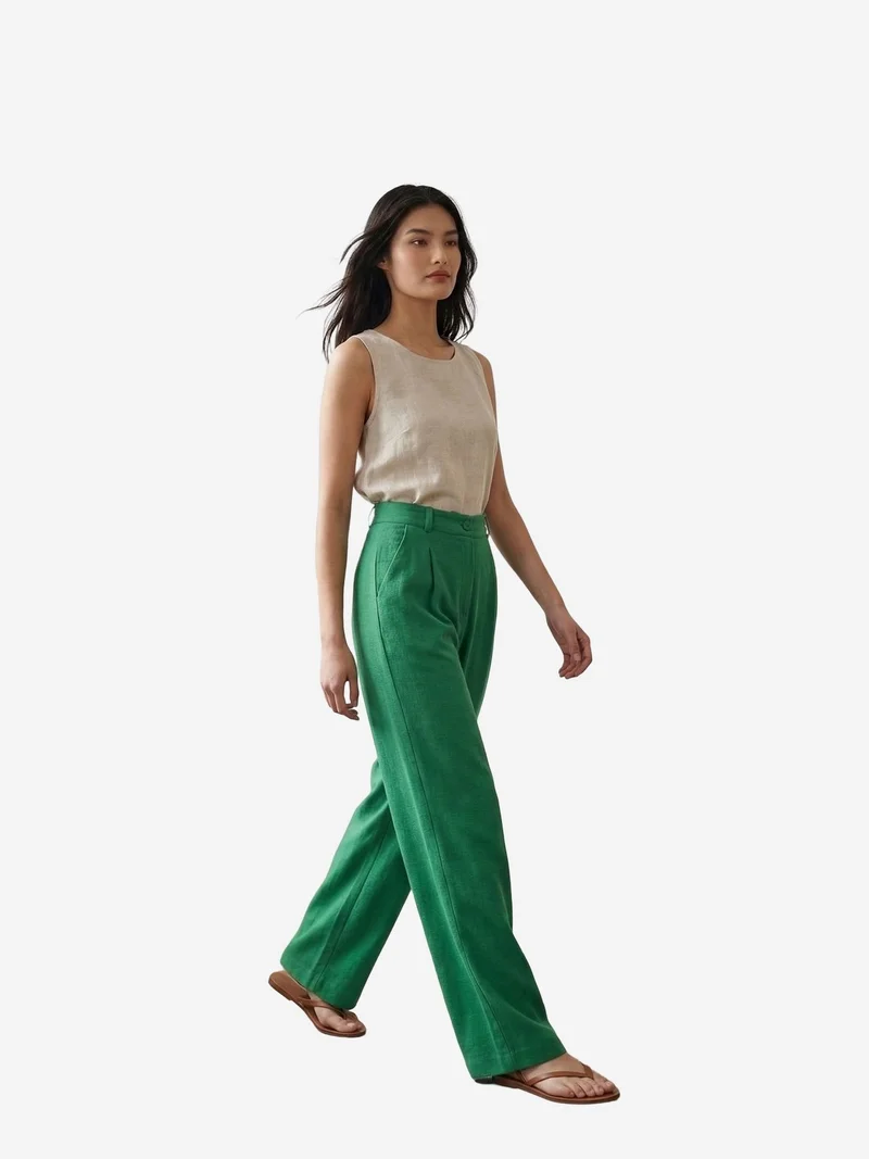 My Fashion Emerald Green MY FASHION High-Waist Straight-Leg Crepe Trousers for Women | Best Price UAE