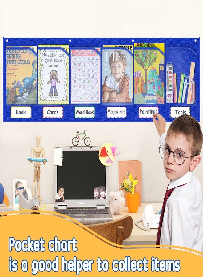 AKAYOK مخطط جيوب الفصل الدراسي من AKAYOK مع 6 جيوب شفافة - منظم حائط 57 × 18 للمعلمين والتعليم المنزلي والمكتب | يناسب الأوراق والملصقات وعرض الأعمال الفنية بحجم 8.5 × 11 (أزرق - 6 جيوب) - Image 4