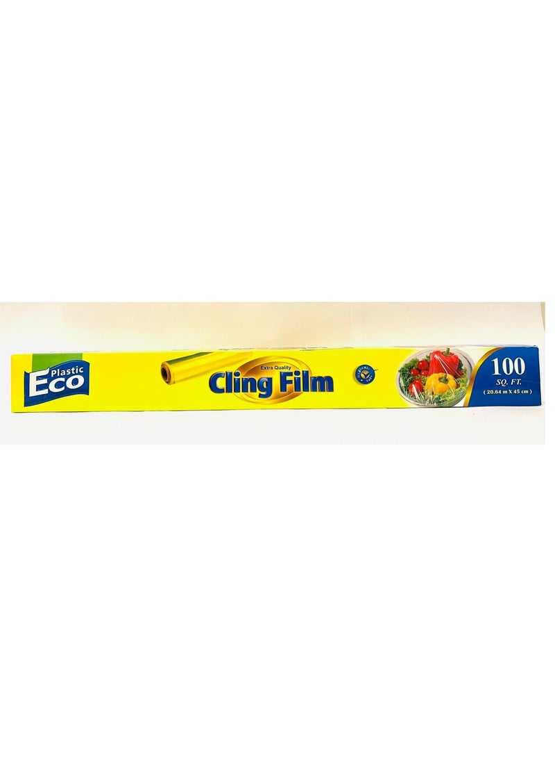 ECO Plastic Cling Film Food Wrap Clear 100 SQ.FT size (20.65 mm × 45cm)  - Image 1
