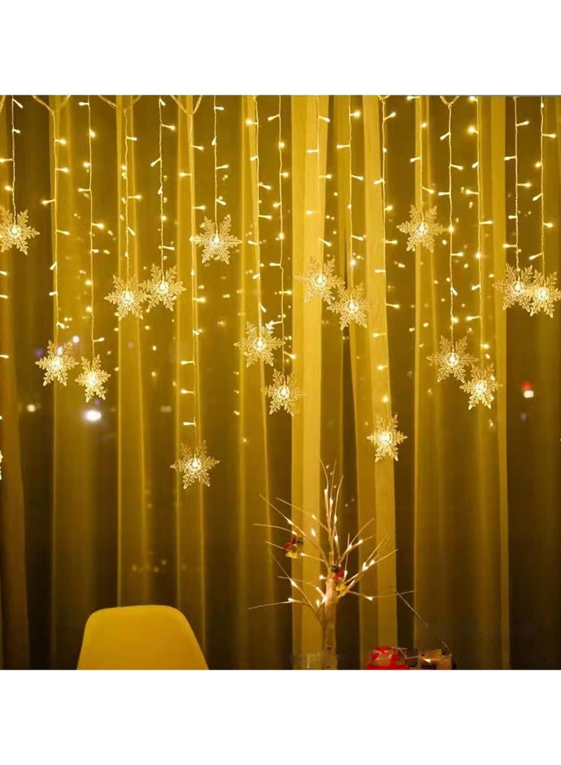 AUTOYSUR أضواء ستائر LED، أضواء ندفة الثلج الخيالية بطول 4 أمتار، أضواء عيد الميلاد بـ 8 أوضاع وامضة، إضاءة مقاومة للماء لنافذة عيد الميلاد والحديقة والحفلات وديكور الفناء (أبيض دافئ)  - Image 2