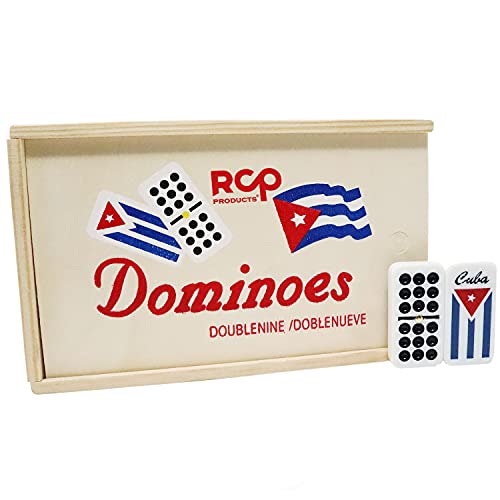 RCP PRODUCTS Dominos Set for Adults Professional Double 9 Dominoes Set of 55 Tiles Metal Spinner Classic and Travel Board Game with Wood Case Juegos de Mesa Cuban Flag - Image 1