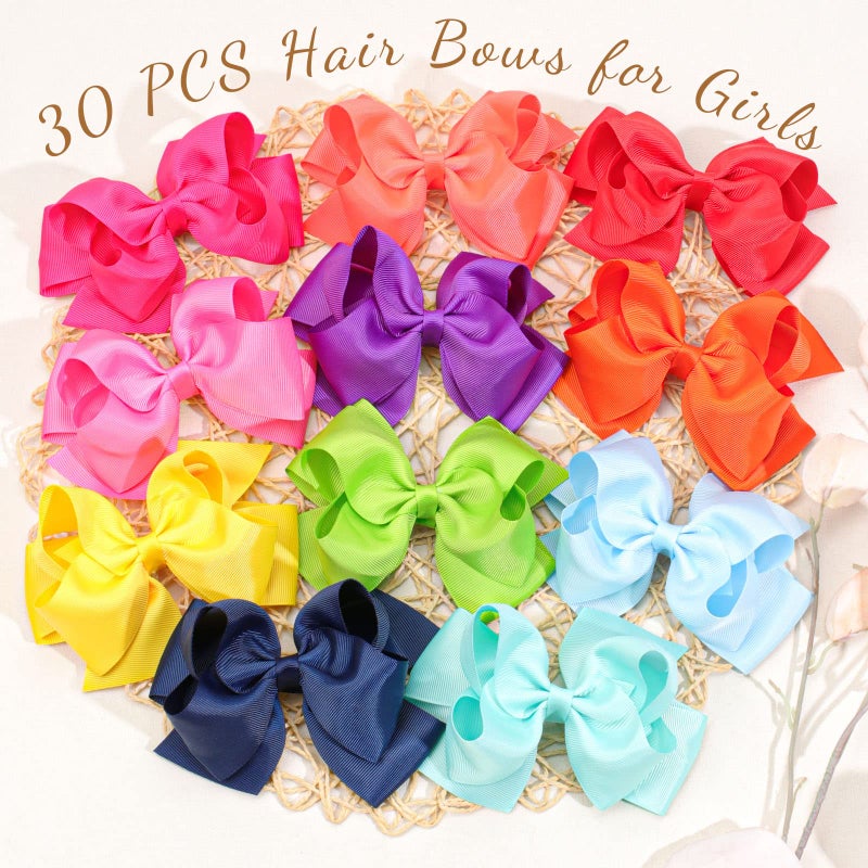 Oaoleer 30Pcs 6 Inch Hair Bows for Girls, Oaoleer Grosgrain Ribbon Bows Alligator Clips Double-deck Big Hairbows Hair Barrettes Hair Accessories for Toddlers Girls Kids Children - Image 2