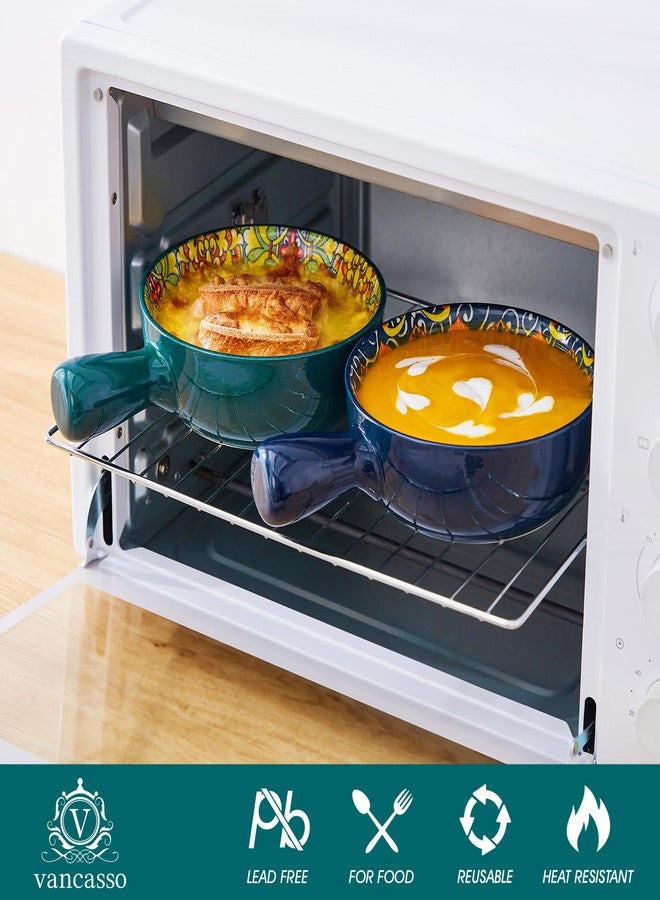أوعية شوربة فانكاسو بمقابض، سعة 23 أونصة، أوعية شوربة بصل فرنسية، آمنة للاستخدام في الفرن، أوعية شوربة سيراميك بوهيمية للحبوب والمعكرونة وحساء اللحم والفلفل الحار، آمنة للاستخدام في الميكروويف وغسالة الصحون - 6.2 بوصة، طقم من 4 قطع - Image 3