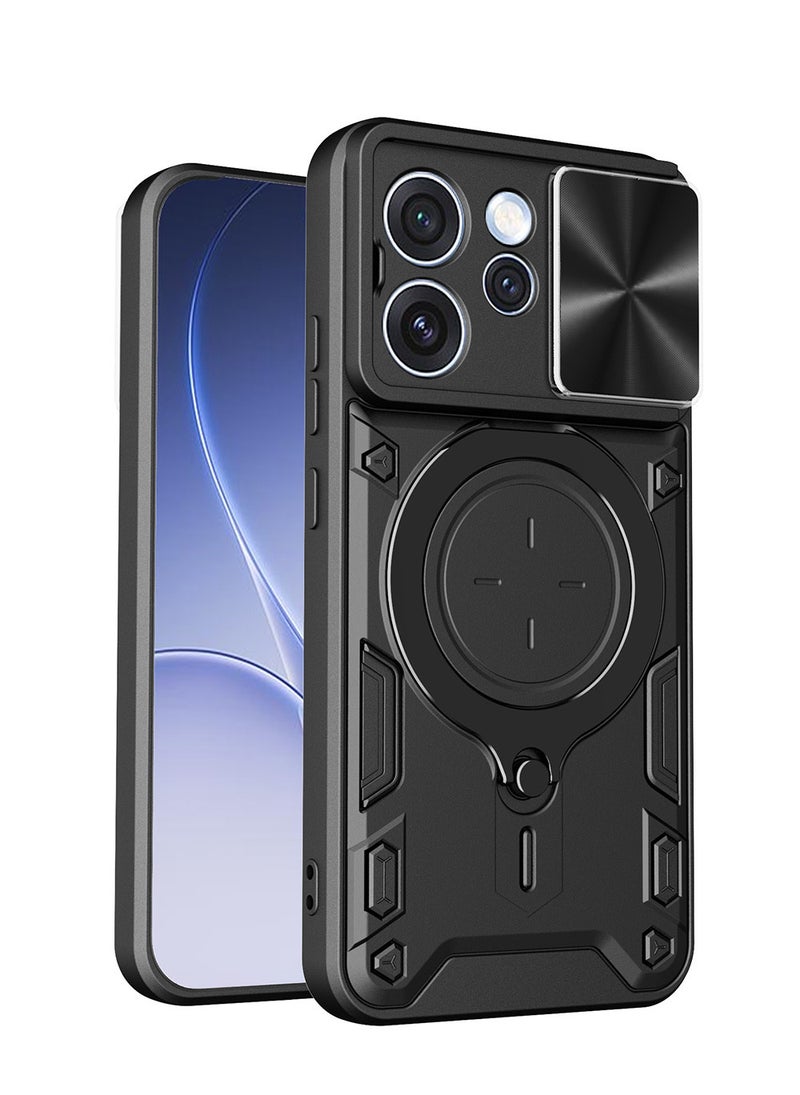 Phone Case for OPPO Reno 15 Pro 5G with Camera Cover and Ring Holder, Hard Back + Soft Edge Shockproof Protective Cover - Image 1