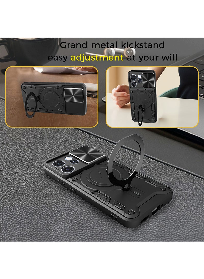 Phone Case for OPPO Reno 15 Pro 5G with Camera Cover and Ring Holder, Hard Back + Soft Edge Shockproof Protective Cover - Image 3