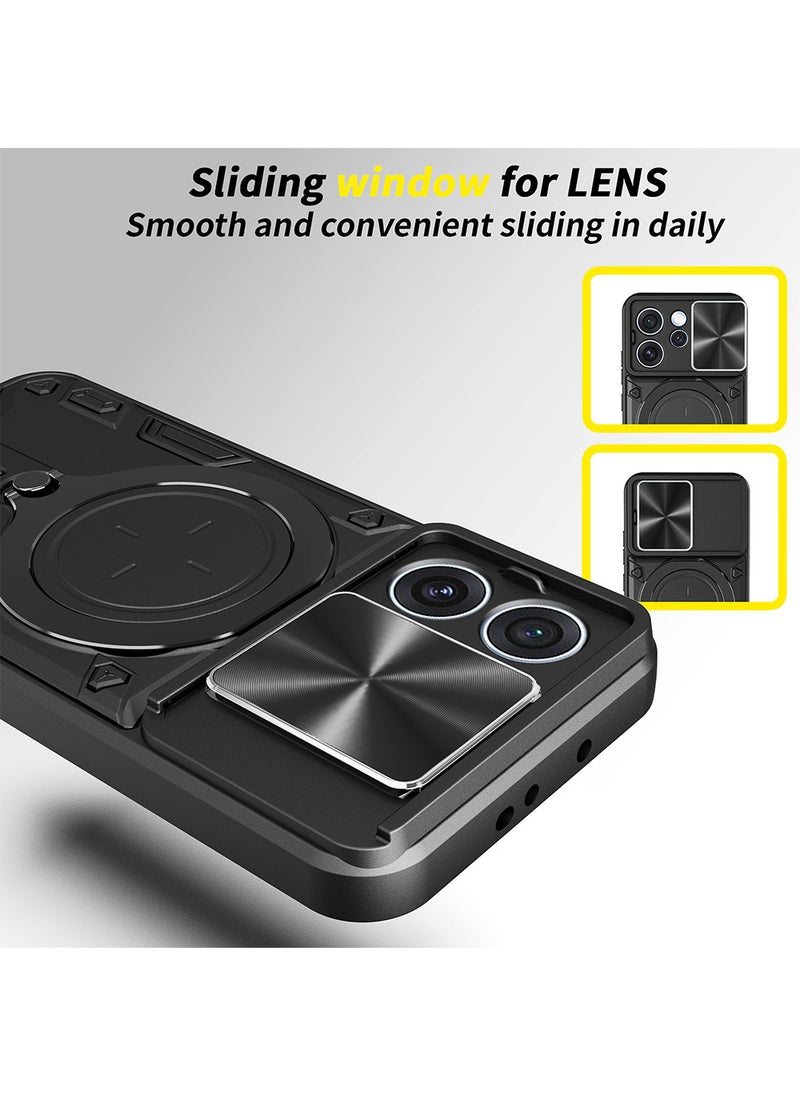 Phone Case for OPPO Reno 15 Pro 5G with Camera Cover and Ring Holder, Hard Back + Soft Edge Shockproof Protective Cover - Image 2